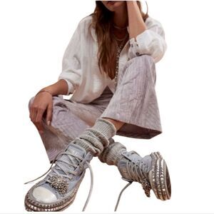 NEW Nan-Ku Free People High Top Sneaker Rhinestone Studded Aloe Size 8-8.5